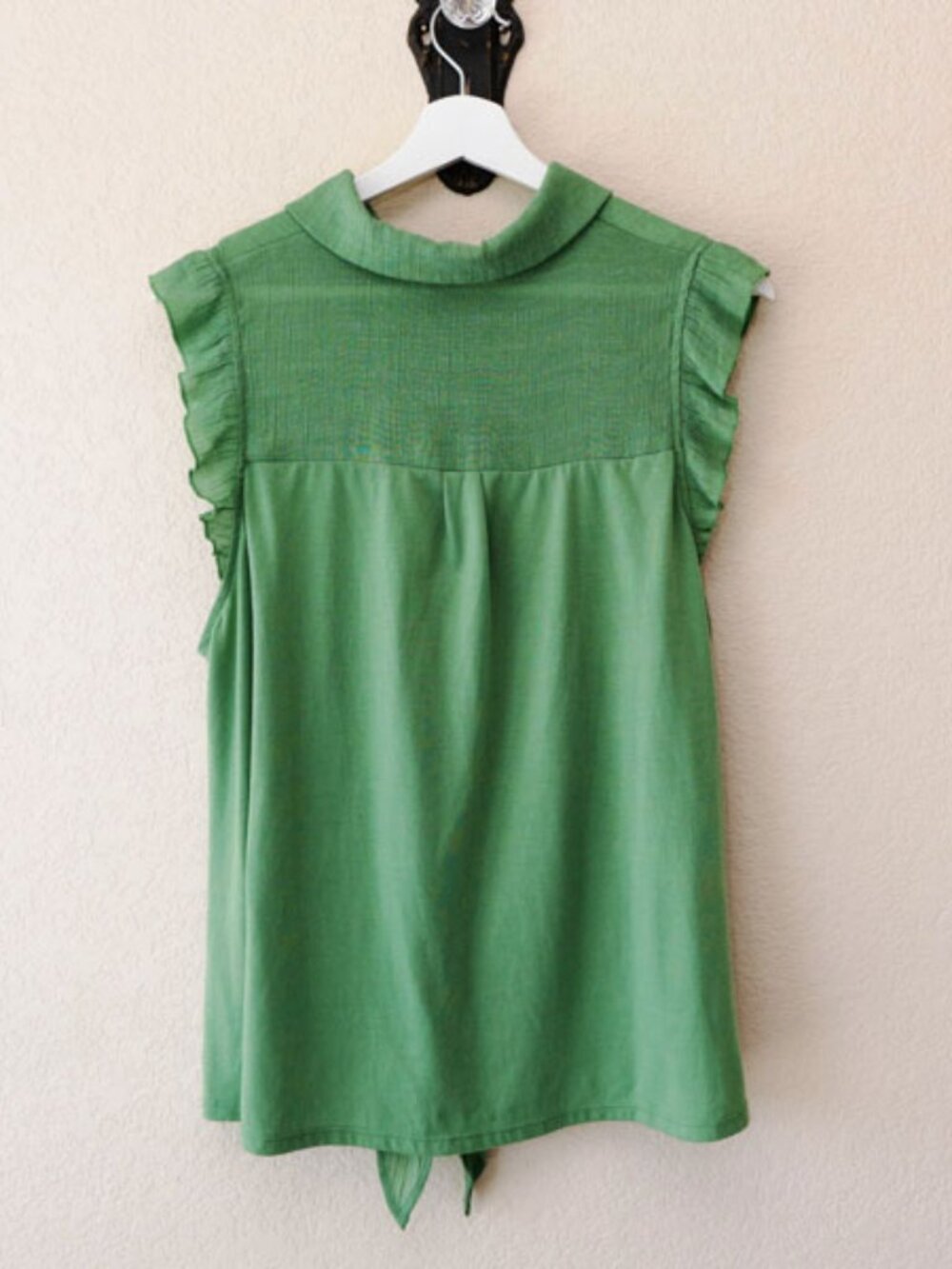 Parallel Skies Green Ruffle Sleeve Tie Front Blouse XL Button Up Boho Cottagecor - Picture 8 of 12
